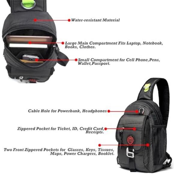 Sling Bag Chest Shoulder Backpack Crossbody Bags for Tablet Laptop - Picture 4 of 6